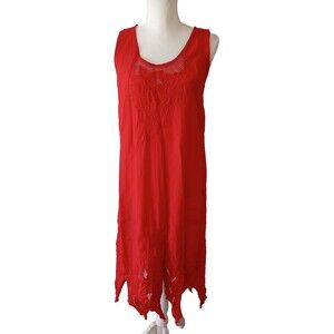 Vintage Satyuga Embroidered Lace Detail Flapper Tank Dress Red size Small beach
